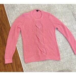 Talbots Women's 100% Cotton Pink Pullover Sweater One Cable Center Front SZ L
